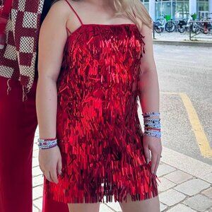 Red Sequin Fringe Dress from Dillards